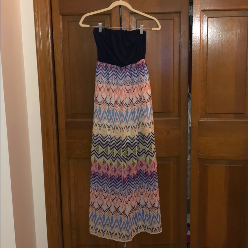 Multi-color Strapless Maxi Dress